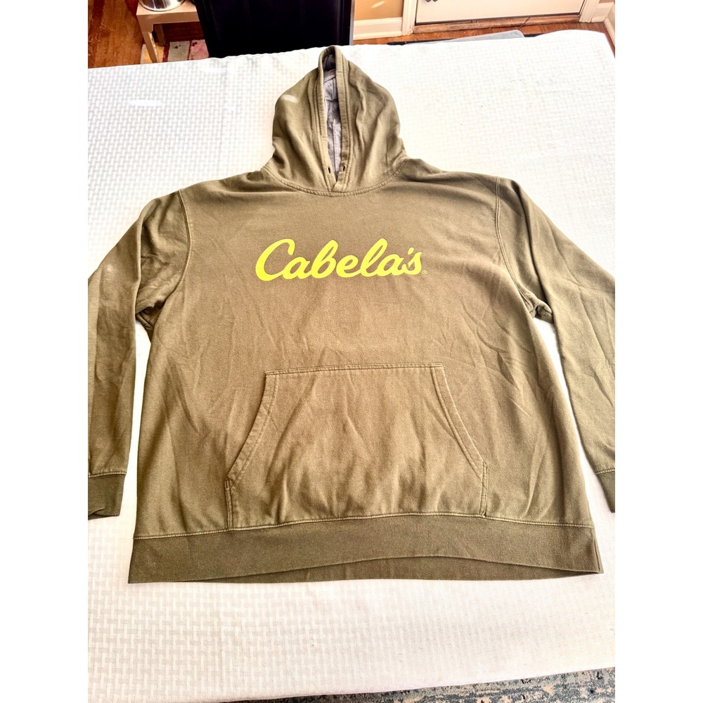 Cabelas Mens Hoodie Olive Green Yellow Graphic Logo Bass Pro Shops XL 624F205269